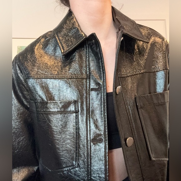 Faux cuir fake leather glossy black jacket - Picture 6 of 14